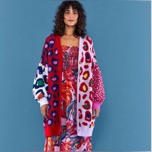Farm Rio Leopard Pop mid-length oversized cardigan, size small